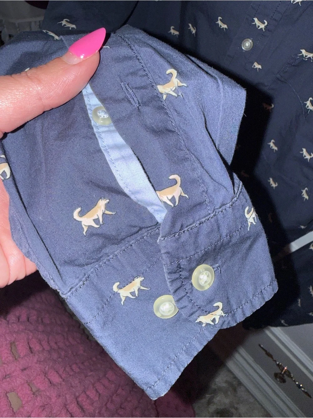 Men’s Banana Republic Navy Blue/Dog Print, Poplin Long Sleeve Button-Down Shirt